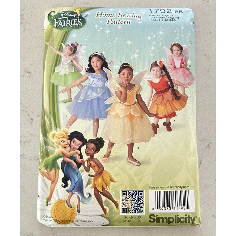 Simplicity 1792 Disney Fairies Tinker Bell Costume Sewing Pattern Girls Size 4-8